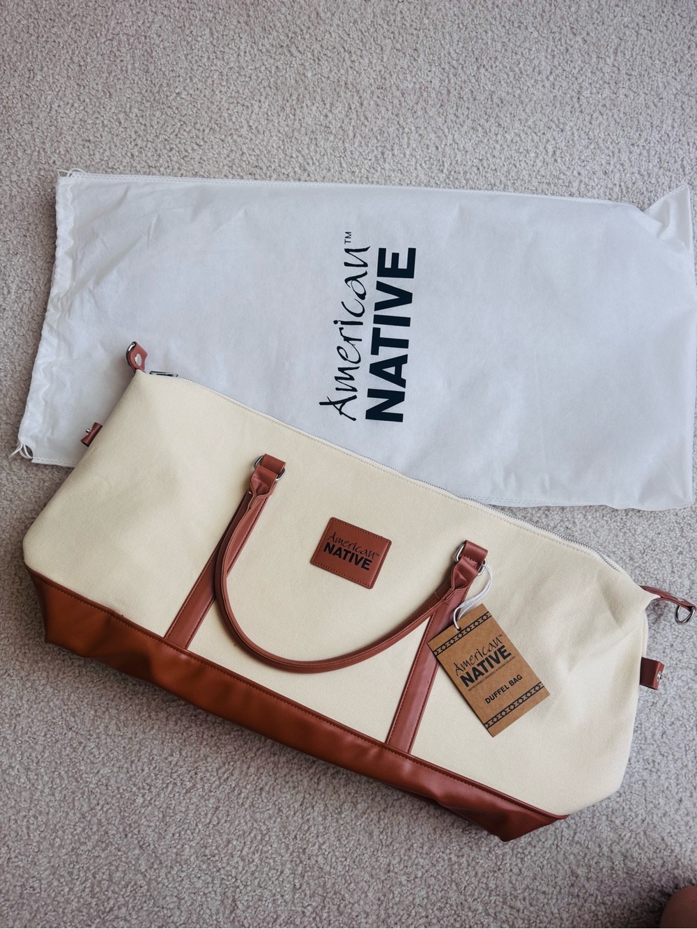 American Native Cream Canvas Duffel Weekender Bag